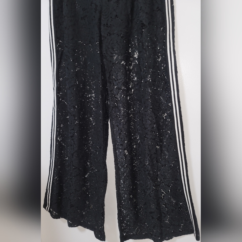 New WHY Dress Black Lace Wide Leg Tuxedo Stripe Pants With Shorts Lining Small - Picture 4 of 16